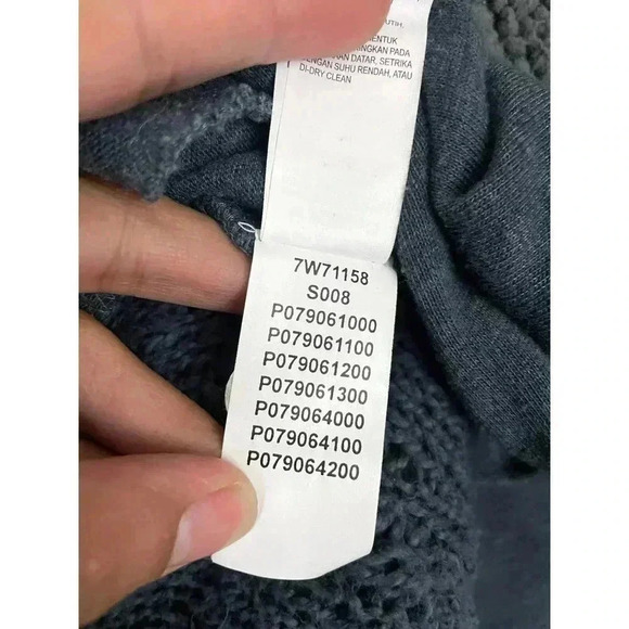 Lucky Lotus Blue Gray Open Front Cardigan XS Cotton Blend Knit Hooded Sweater - Picture 4 of 10